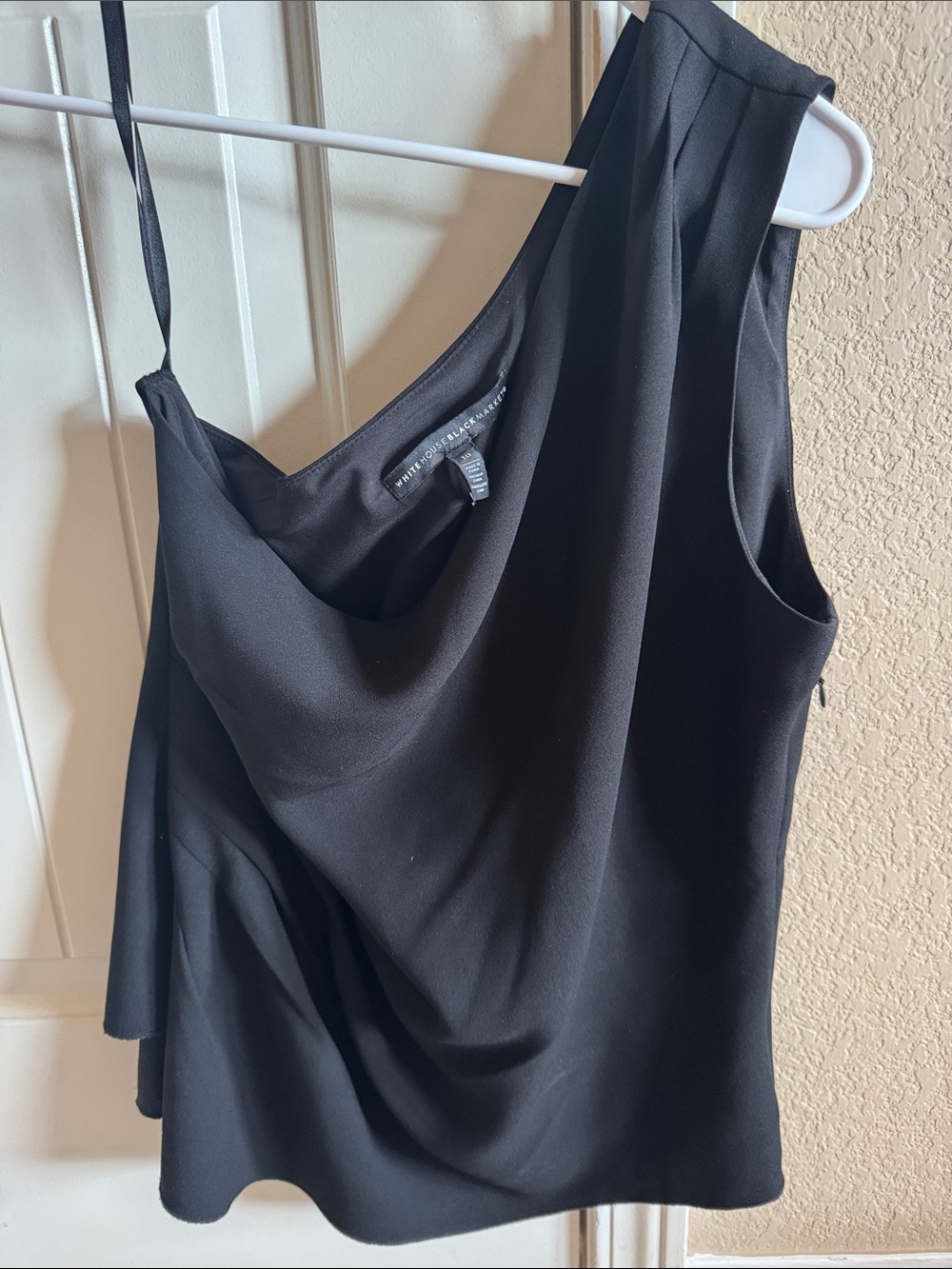 White House Black Market Black Asymmetrical Draped One-Shoulder Top